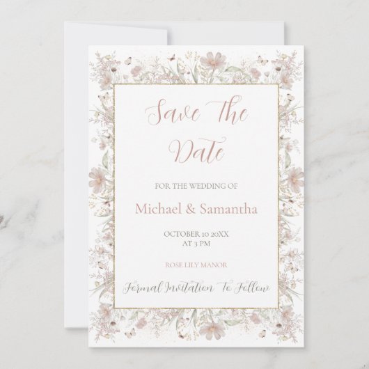 Blush en Sage Wildflower Spring Wedding Save The Date (Voorkant)