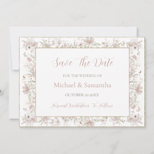 Blush en Sage Wildflower Spring Wedding Save The Date (Voorkant)
