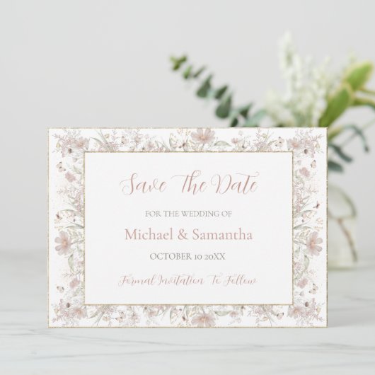 Blush en Sage Wildflower Spring Wedding Save The Date (Staand voorkant)