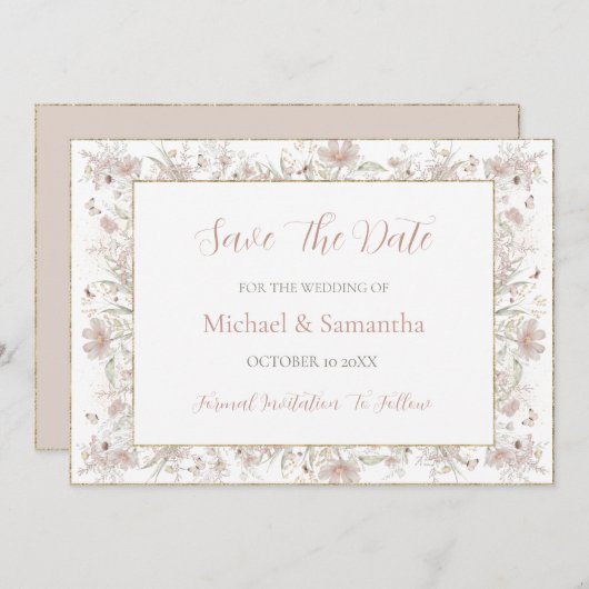 Blush en Sage Wildflower Spring Wedding Save The Date (Voorkant / Achterkant)