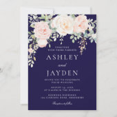 Blush en salie bloemen met Navy bruiloft Kaart (Voorkant)
