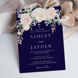 Blush en salie bloemen met Navy bruiloft Kaart