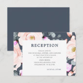 Blush en Smoky Navy Waterverf Bloemenontvangst Informatiekaartje (Voorkant / Achterkant)