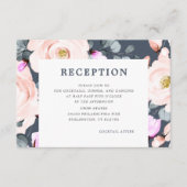 Blush en Smoky Navy Waterverf Bloemenontvangst Informatiekaartje (Voorkant)