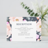 Blush en Smoky Navy Waterverf Bloemenontvangst Informatiekaartje (Staand voorkant)