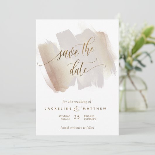 Blush en Terracotta Brush Strokes Minimal Wedding Save The Date (Staand voorkant)
