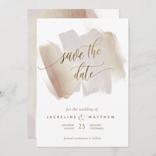 Blush en Terracotta Brush Strokes Minimal Wedding Save The Date (Voorkant / Achterkant)