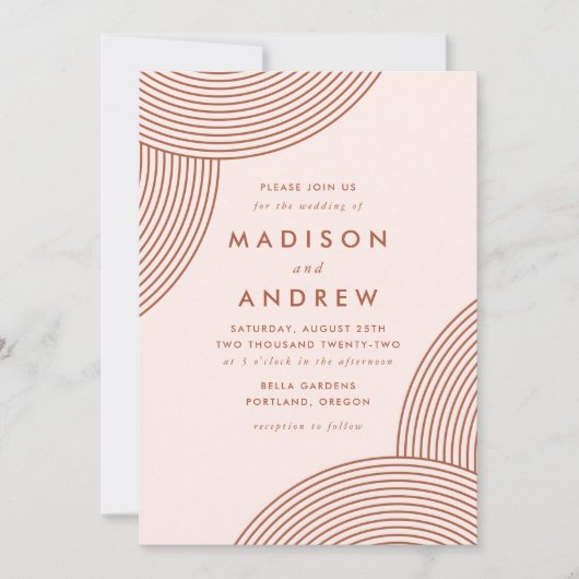 Blush en Terracotta Geometric Swirl Wedding Kaart (Voorkant)