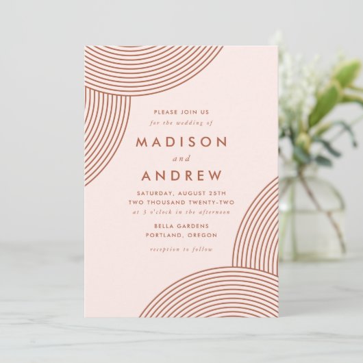 Blush en Terracotta Geometric Swirl Wedding Kaart (Staand voorkant)