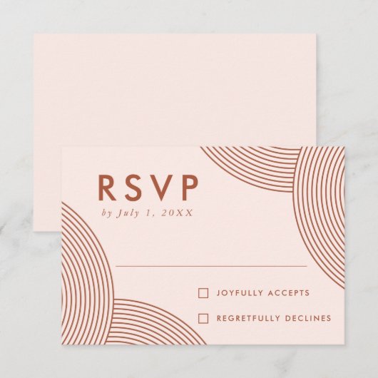 Blush en Terracotta Geometric Swirl Wedding RSVP Kaartje (Voorkant / Achterkant)