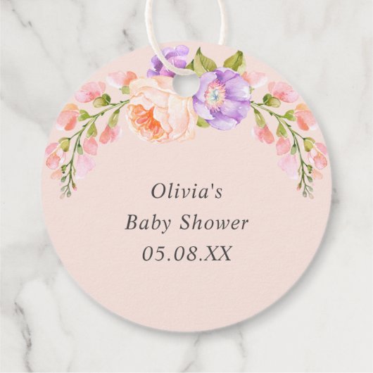 Blush en Violet Bloom Baby shower Bedankjes Labels (Achterkant)