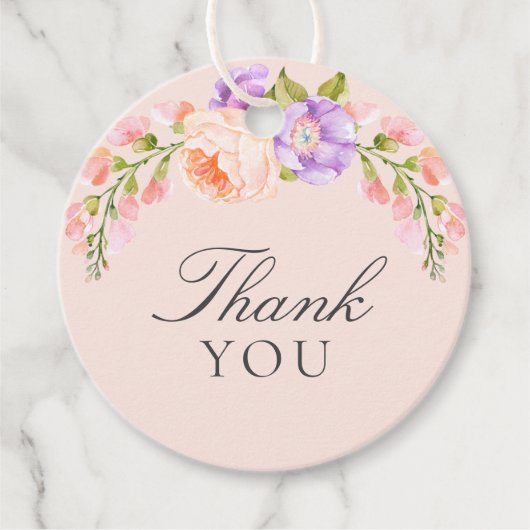 Blush en Violet Bloom Baby shower Bedankjes Labels (Voorkant)