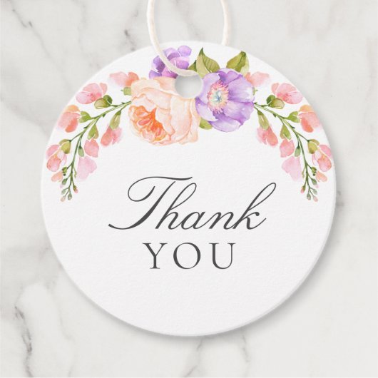Blush en Violet Bloom Bruiloftsfeest Bedankjes Labels (Voorkant)
