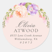 Blush en Violet Bloom Rond Terugkeeradresetiket Ronde Sticker (Voorkant)