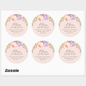 Blush en Violet Bloom Rond Terugkeeradresetiket Ronde Sticker (Vel)