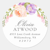 Blush en Violet Bloom Rond Terugkeeradresetiket Ronde Sticker (Voorkant)