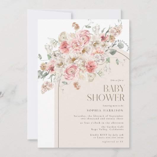 Blush en White Floral Arch Baby shower Kaart (Voorkant)