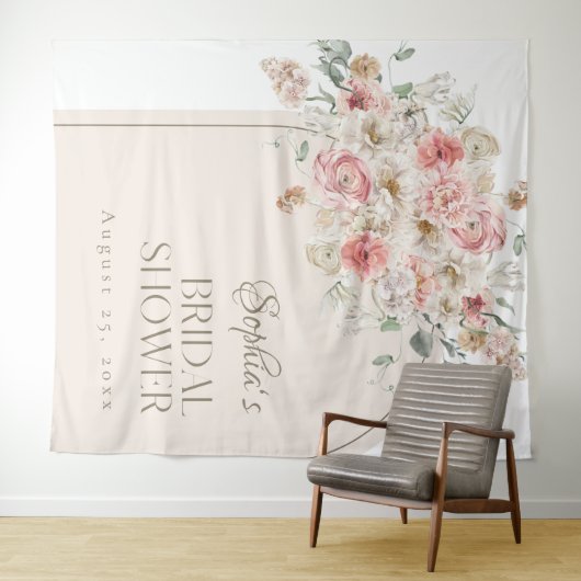 Blush en White Floral Arch Backdrop Wandkleed (In Situ (horizontaal))