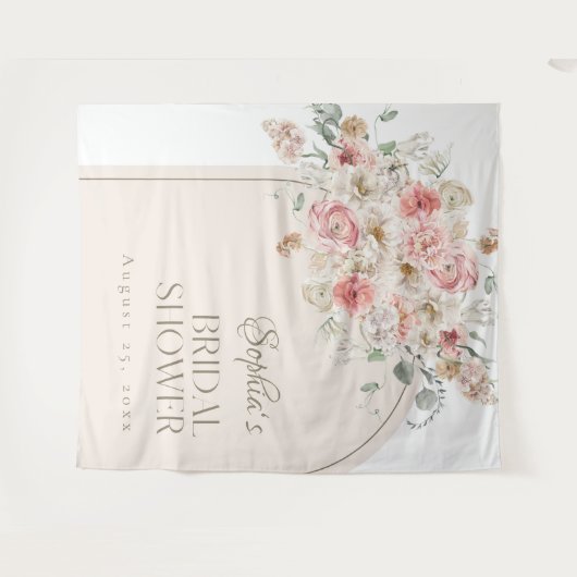 Blush en White Floral Arch Backdrop Wandkleed (Voorkant (horizontaal))