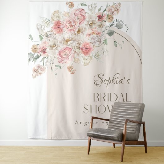 Blush en White Floral Arch Backdrop Wandkleed (In situ)