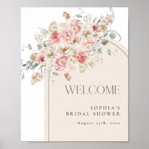 Blush en White Floral Arch Welcome Poster