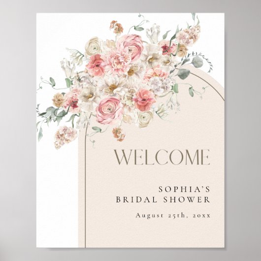 Blush en White Floral Arch Welcome Poster (Voorkant)