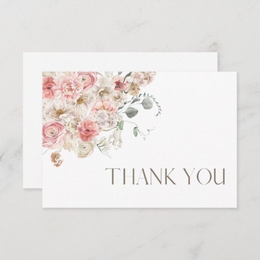 Blush en White Floral Hartelijk dank Bedankkaart (Voorkant / Achterkant)