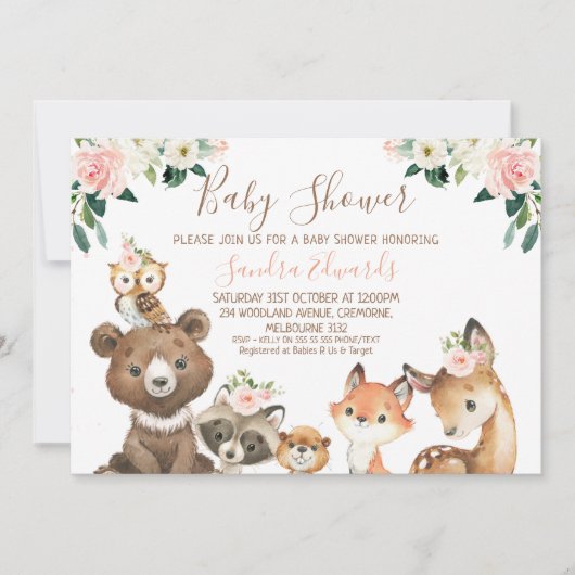 Blush en White Floral Woodland Baby shower Kaart (Voorkant)