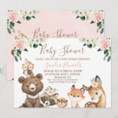 Blush en White Floral Woodland Baby shower Kaart (Voorkant / Achterkant)