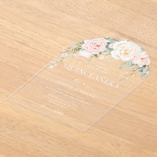 Blush en Wijze Bloemen Quinceanera Arch Acryl Uitnodigingen (Laagn)