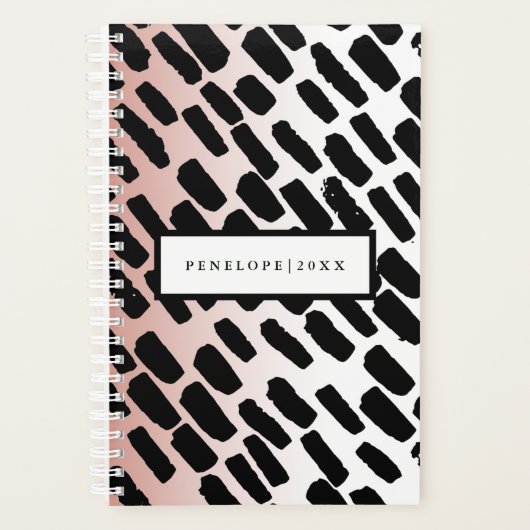 Blush en wit met zwarte penseelstreken en naam planner (Voorkant)