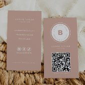 Blush en Wit Minimalistische Verticale Qr Code Visitekaartje