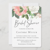 Blush en Witte Bloemen Bruids Douche Uitnodiging (Voorkant)