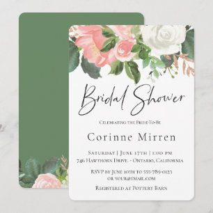 Blush en Witte Bloemen Bruids Douche Uitnodiging