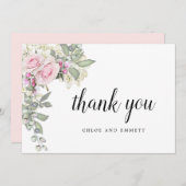 Blush en witte bloemen bruiloft bedankkaart (Voorkant / Achterkant)