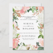 Blush en Witte Bloemen Bruiloft Uitnodiging (Voorkant)