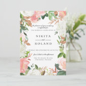 Blush en Witte Bloemen Bruiloft Uitnodiging (Staand voorkant)