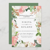 Blush en Witte Bloemen Bruiloft Uitnodiging (Voorkant / Achterkant)