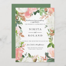 Blush en Witte Bloemen Bruiloft Uitnodiging