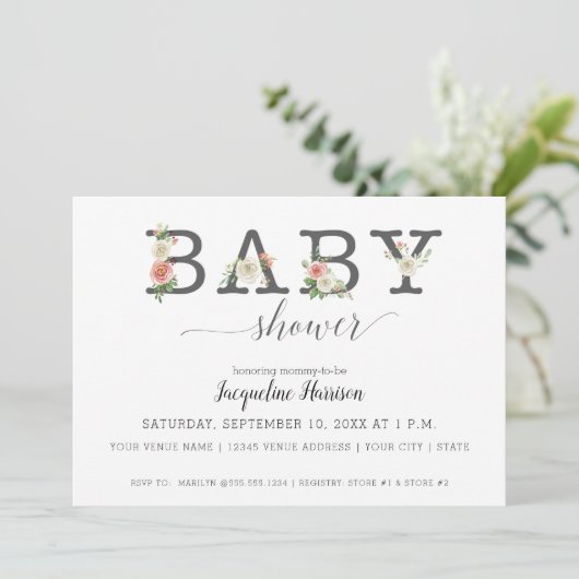 Blush en witte bloemen hout | Meisje Baby shower Kaart (Staand voorkant)