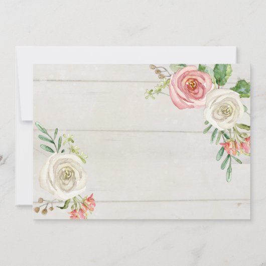 Blush en witte bloemen hout | Meisje Baby shower Kaart (Achterkant)