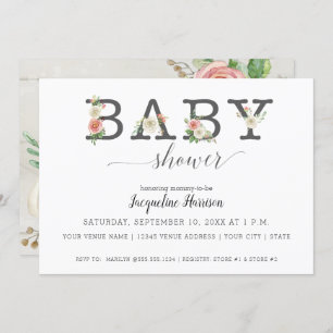 Blush en witte bloemen hout   Meisje Baby shower Kaart