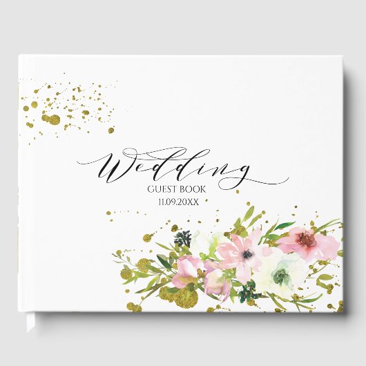 Blush en witte rozen met gouden spetters gastenboek (Voorkant)