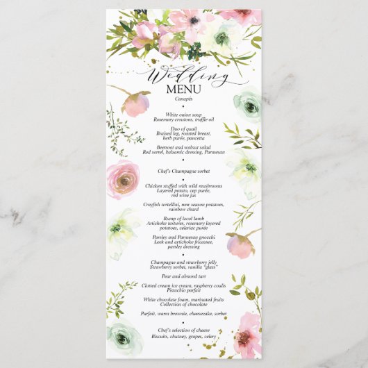  Blush en witte rozen met gouden spetters Menu (Voorkant)