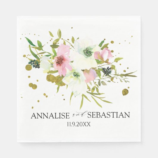 Blush en witte rozen met gouden spetters servet (Voorkant)