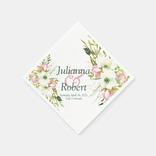 Blush en witte waterverf florale luiers servet (Hoek)