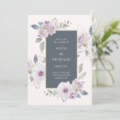 Blush en zachte violette bloem met grijs | bruilof kaart (Staand voorkant)