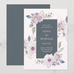 Blush en zachte violette bloem met grijs   bruilof kaart