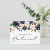 Blush en zeemacht... zal je mijn Bridesmaid zijn. Briefkaart (Staand voorkant)