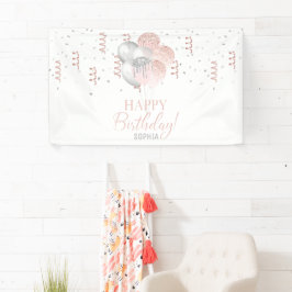 Blush en Zilveren Ballonnen Verjaardag Spandoek